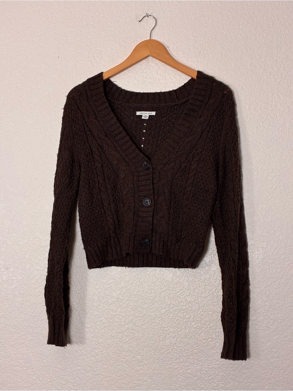 American Eagle | Brown soft cozy cable knit v-neck cardigan sweater size small